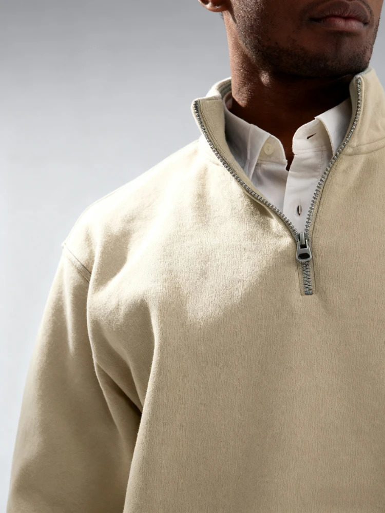 2025 Men Casual Fleece Sweatshirts Tops Sport Classic Stand Collar Mens Quarter Zip Hoodie Basic Pullover M3XL 251219