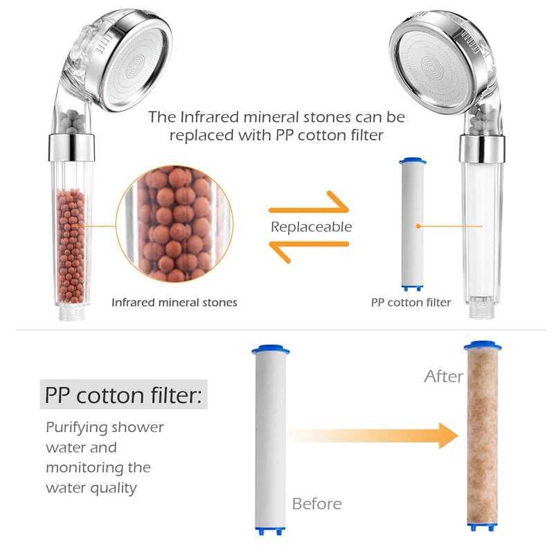 Bathroom Mineral Anion Stones Filter Shower Head 3 Modes Handheld High Pressure Water Saving Showerhead Bathroom Accessories C251220