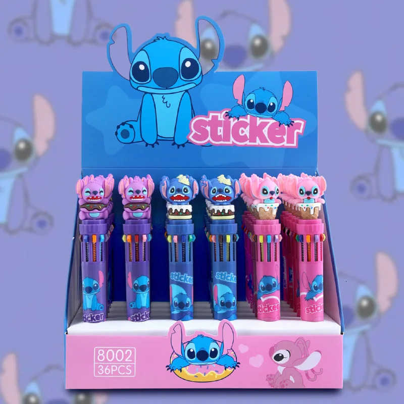 Disney 12/36pcs Cartoon Stitch Doll 10 Colors Ballpoint Pen Lilo Stitch Cute Gel Pen Student Supplies Tools Stationery Wholesale H2512201