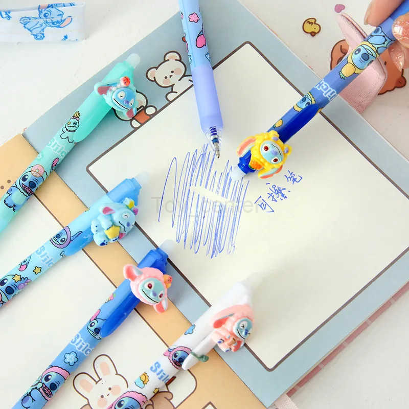 Disney 36Pcs Erasable Gel Pen Cartoon Set Creative Cute Fruit Shape Stitch 05Mm Blue Erasable Pen Students Learn Stationery H251220