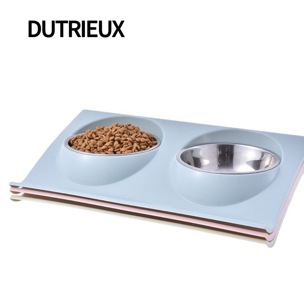 K3412 Stainless steel food and water bowl for cats, integrated neck support base, anti-tipping pet food bowl.