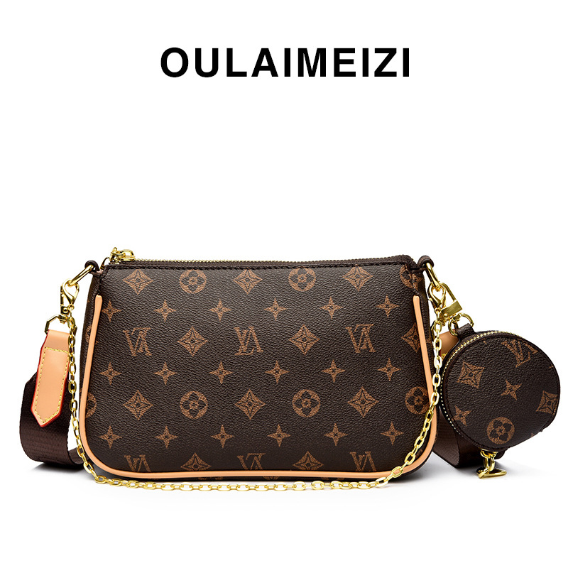 OULAIMEIZI Designer Bag 2025 New Edition of Light Luxury Classic Printed Handbag Fashionable and Versatile Chain Bag for Women brown yellow