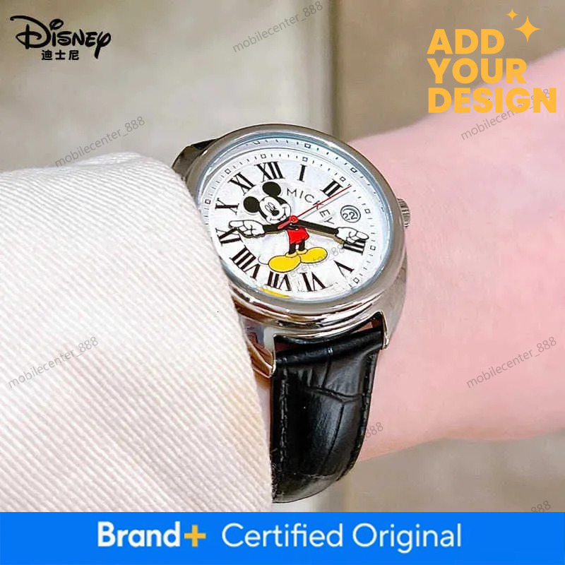 Disney custom Mickey Mouse Children Watches Luminous Leather Quartz Wristwatch Boy Girls Birthday Gift Student Clock Young Men Women H251029