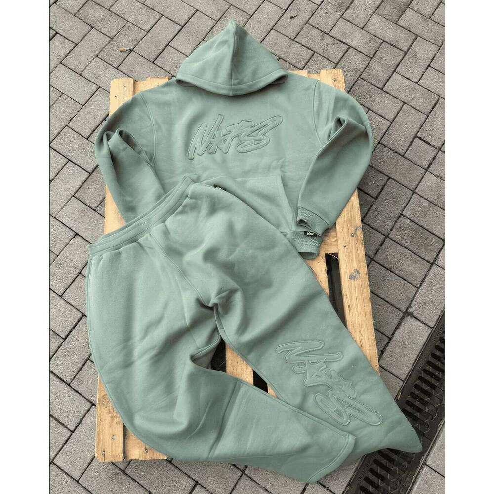 Hip Hop NOFS New European and American Street Y2K Trend Foreign Trade Letter Patch Long Sleeve Sports Casual Sweatshirt Set