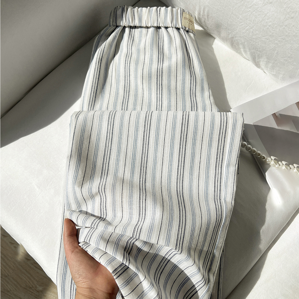 Women's Elegant Casual Striped Wide-Leg Pants - Breathable Polyester Cotton Daily Commute Trousers ---120