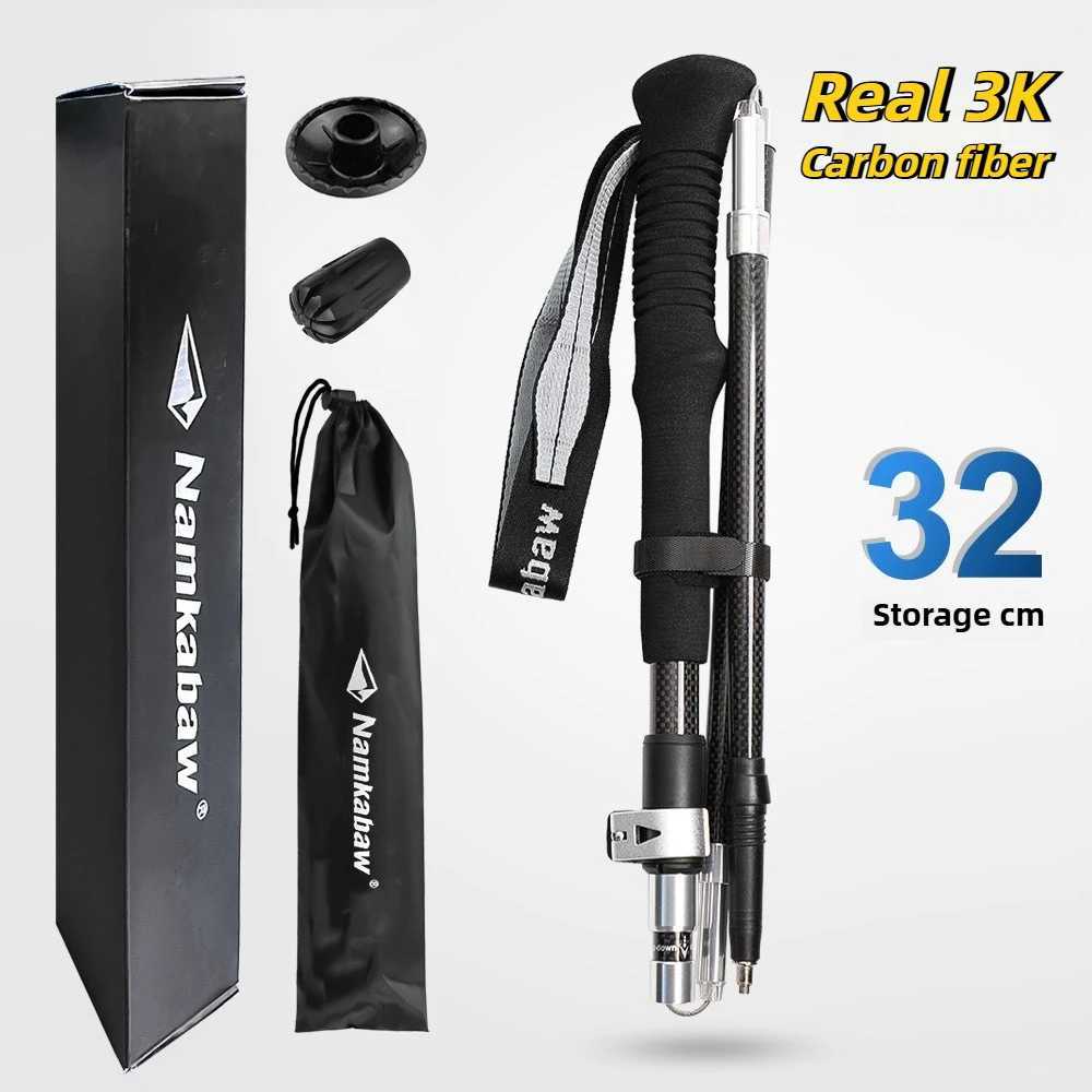 3K Carbon Fiber Folding Trekking Pole Ultra Light Five Section Hiking Staff Collapsible Walking Stick for Camping Trek G251220