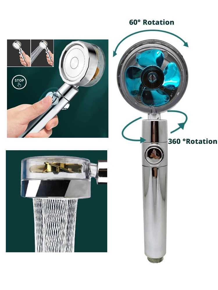 Hot Shower Head Water Saving Flow 360 Degrees Rotating With Small Fan ABS Rain High Pressure Spray Nozzle Bathroom Accessories C251220