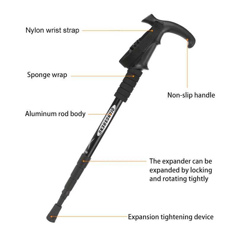 Outdoor Folding Trekkings Pole 4-Section Portable Walking Hiking Telescopic Stick Lightweight Camping Climbing Trekking Stick G251220