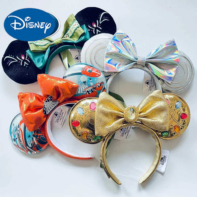 Disney Original Mickey Ears Headband Shanghai Disneyland Minnie Leather Headband Hairband Sequin Bow Party Hair Accessories H251220
