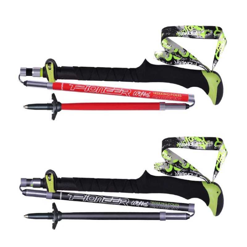Pioneer Folding Ultralight Quick Lock Trekking Poles Hiking Pole Race Running Outdoor Walking Stick Carbon Fiber 115-135cm G251220