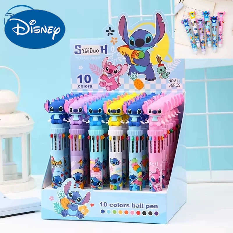 Disney Stitch Ballpoint Pen 36pcs Cartoon Lilo 10 Color Press Marker 07mm Student Graffiti Pen School Children Stationery Gift H2512201