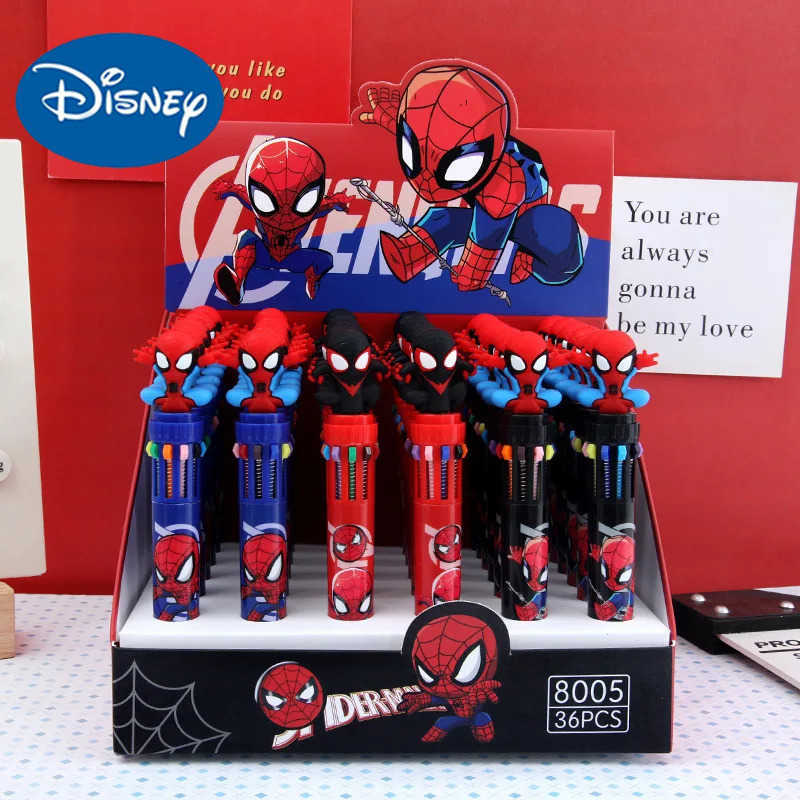 Disney 6/36pcs SpiderMan10 Color Ballpoint Pen Student Ball Pen Multi-color pen Stationery Office School Supplies wholesale H251220