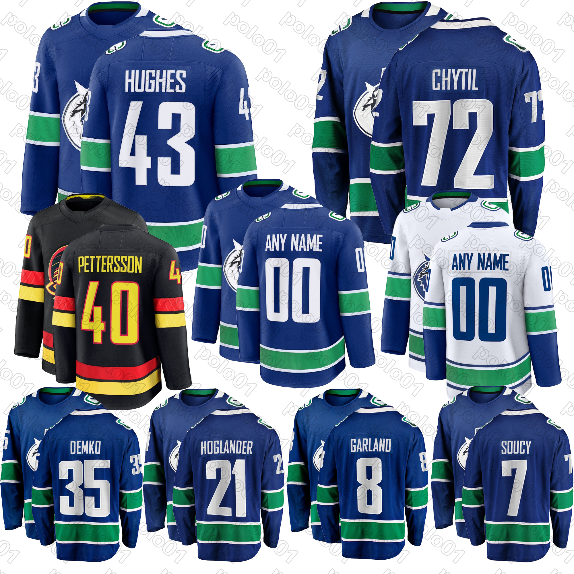 #43 Quinn Hughes Reverse Retro hockey jersey #40 Elias Pettersson Elias Lindholm Brock Boeser Joshua Trevor Linden J.T. Miller Conor Garland Nikita Zadorov jerseys