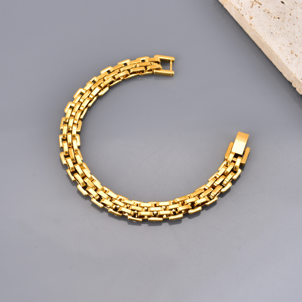 2Pcs Fashion Retro French Style Women's Simple Chain Stainless Steel Watch Band Bracelet Gold Room Gold Women's Model