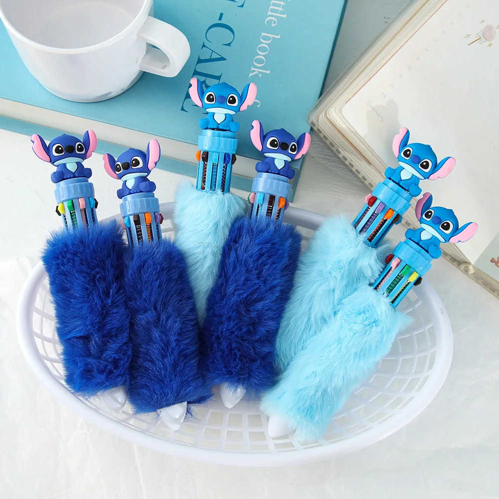 Disney 6/36pcs Stitch Plush Ten Color Press Ballpoint Pen Student Writing Pen Gift Wholesale H251220