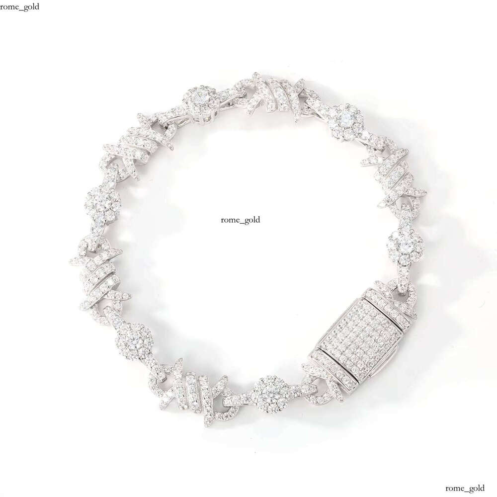 Fashion Unisex Jewelry 10mm 925 Sterling Silver VVS Diaspore VVS Moissanite Iced Thorn Flower Halo Chain Bracelet