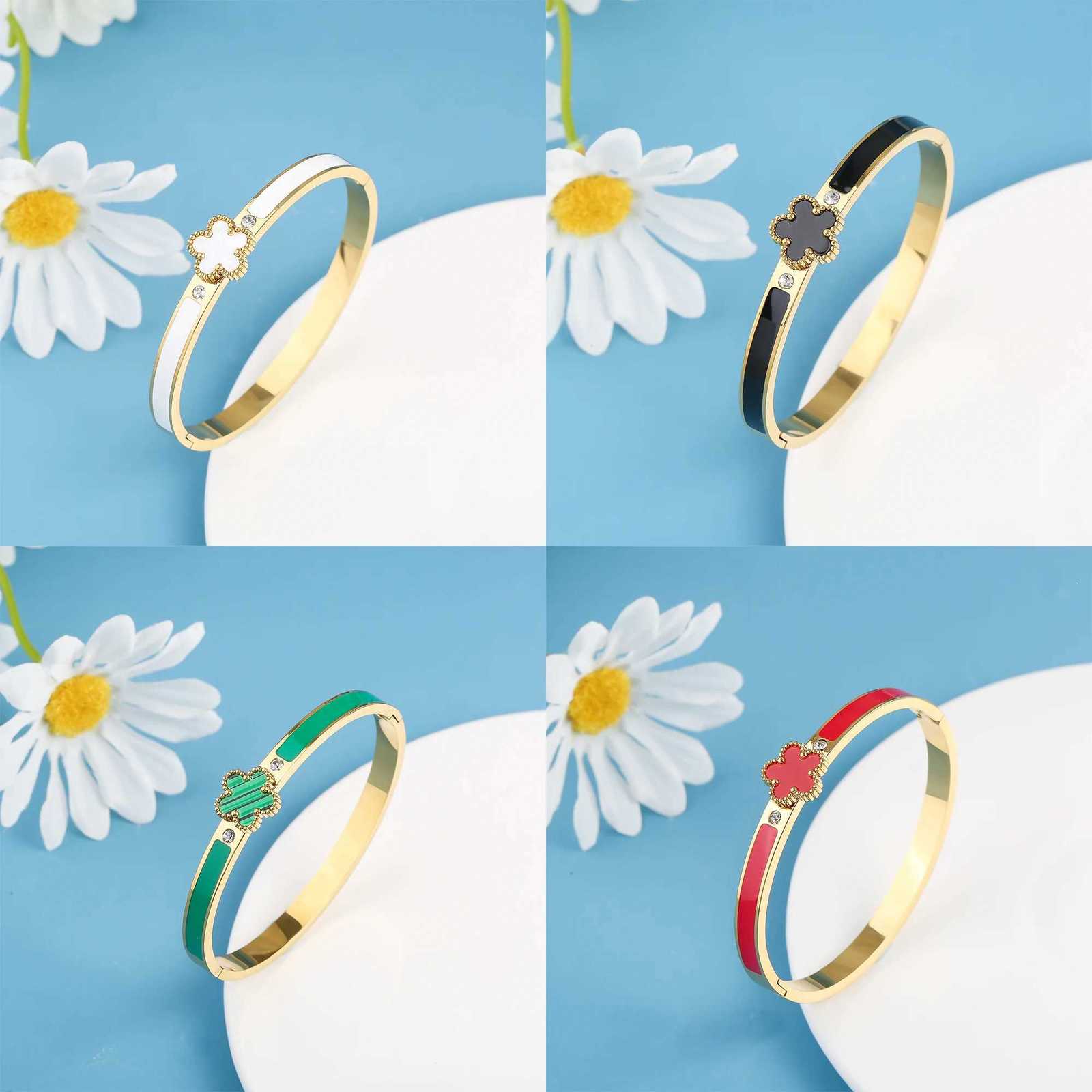 High Quality Oil Drip Stainless Steel Five- Flower Open Bangle Luxury For Woman New Fashion Daily Party Jewelry C r M251220