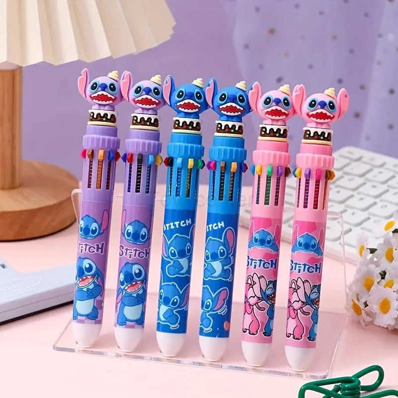 Disney 1 piece of Stitch ballpoint pen 10 color marker pen color pen cartoon pen student multifunctional color marker pen H251220