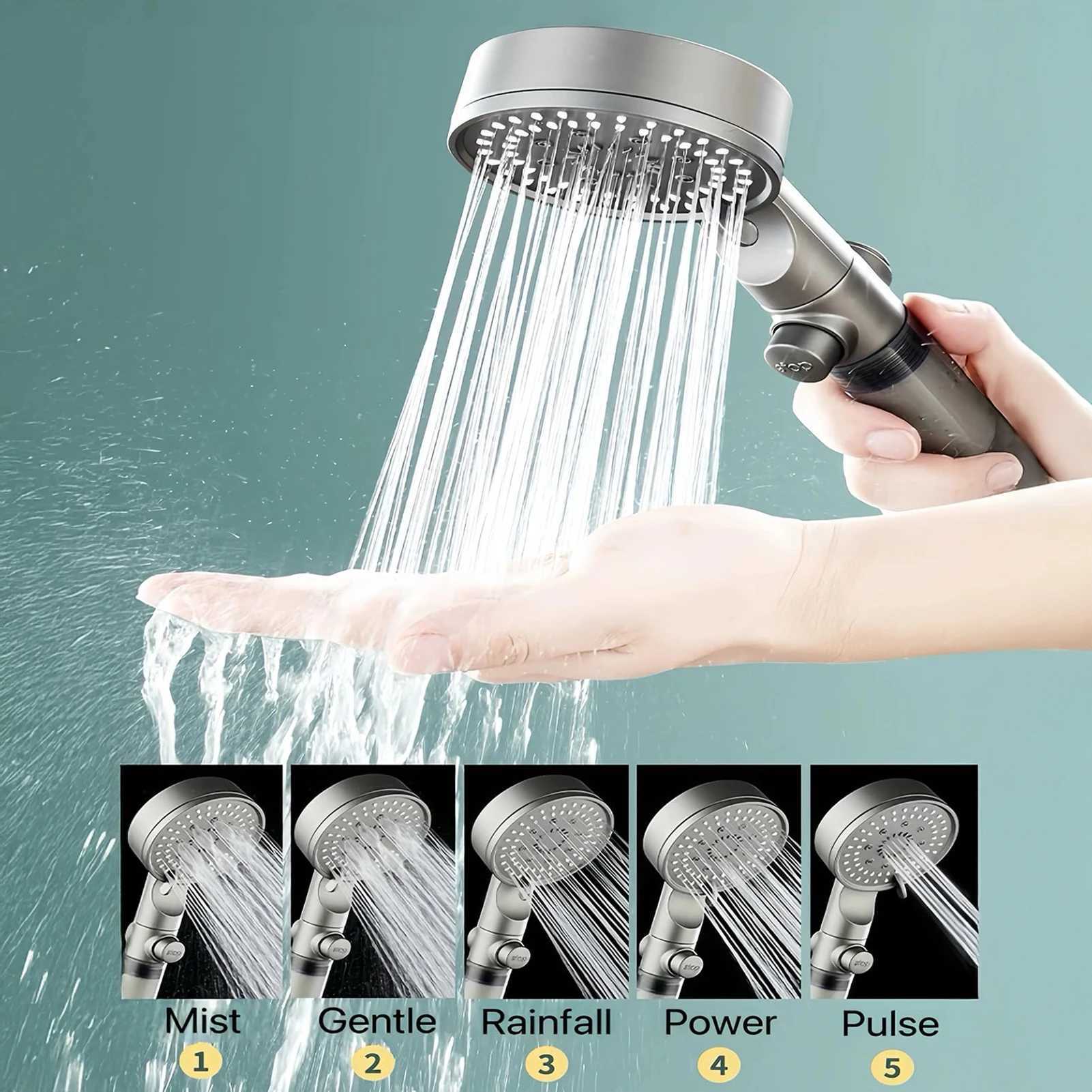Hydro Boost High Pressure Shower Head 5 Spray Modes Stainless Steel Water Saving Filter Showerhead With Strong Flow For Bathroom C251220