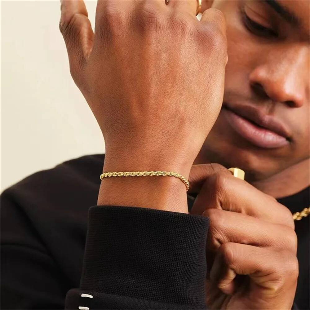 Hip Hop Stainless Steel Twist Chain Men Retro Gold Color Fashion Bracelet For Women Trendy Jewelry Accessories ddmythur