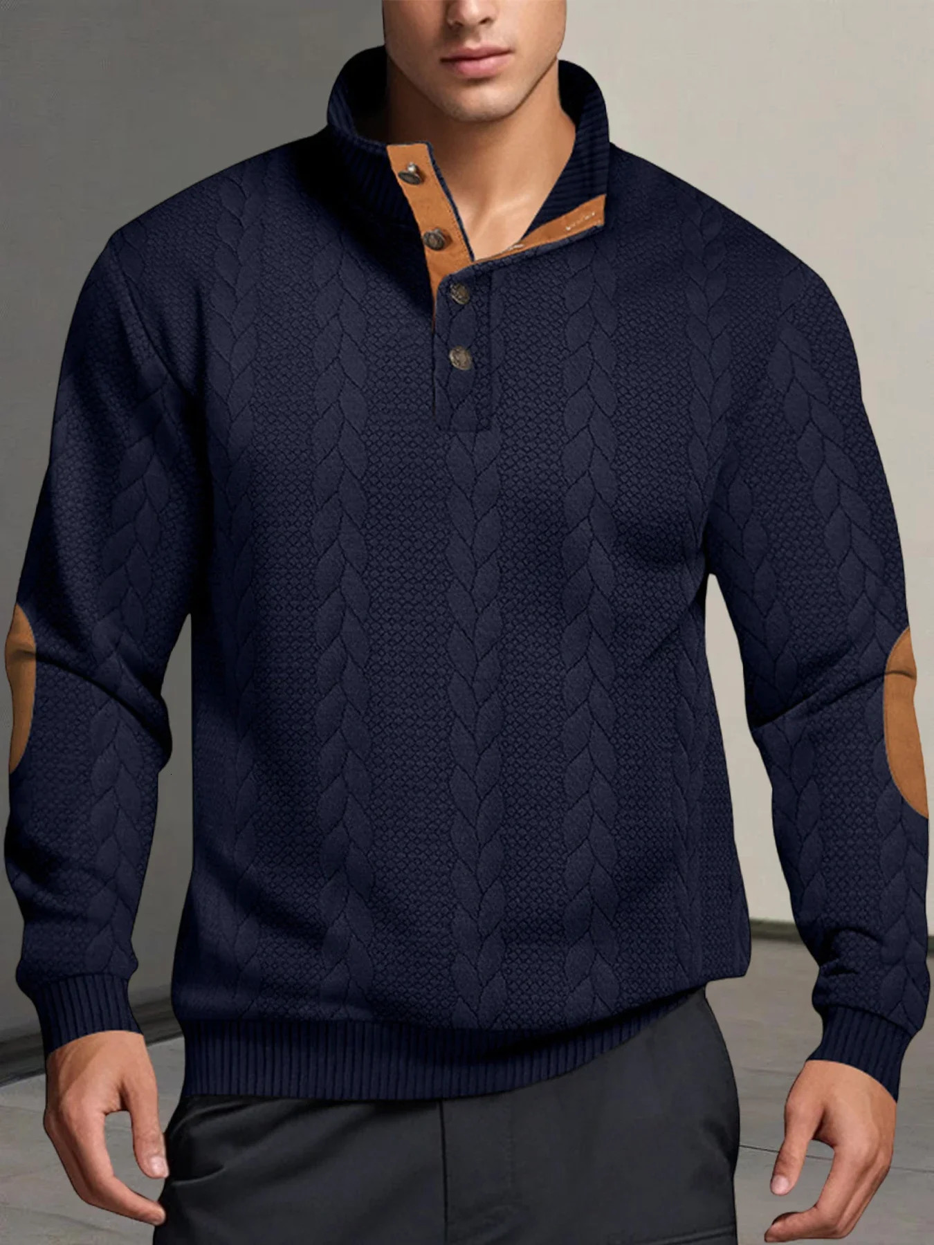 Autumn Knitted Jacquard Pullover Mens Casual Fleece Sports Longsleeved Sweatershirt Button Stand up Half Turtleneck Sweaters 251219