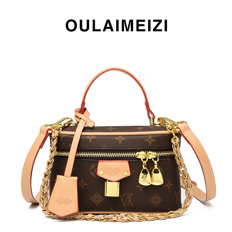 OULAIMEIZI Designer Bag 2025 casual fashion temperament box bag versatile classic printed handbag brown khaki yellow