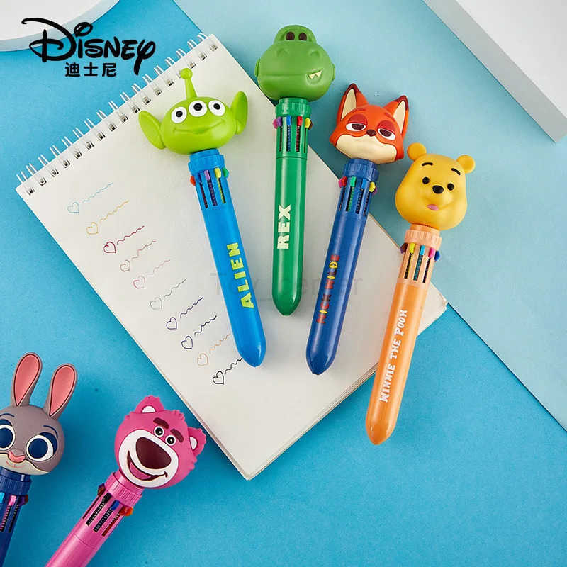 Disney cartoon doll ten-color ballpoint pen creative cute click neutral pen student stationery multi-color press pen H251220