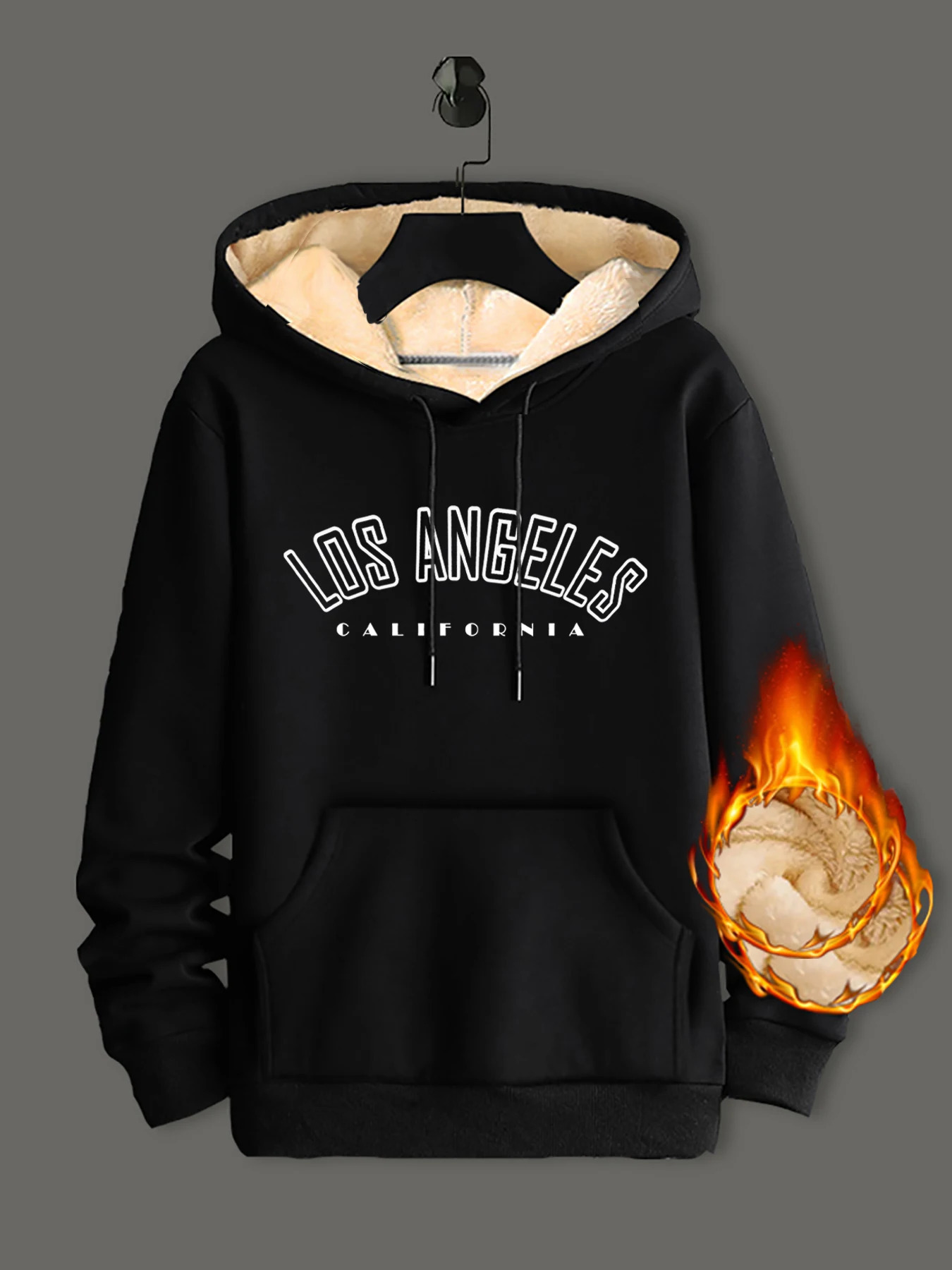 Winter Lambswool Hoodies Thicken Warm Windproof Sweatshirts Print Hooded Pullover Loose Men Women Black 251219