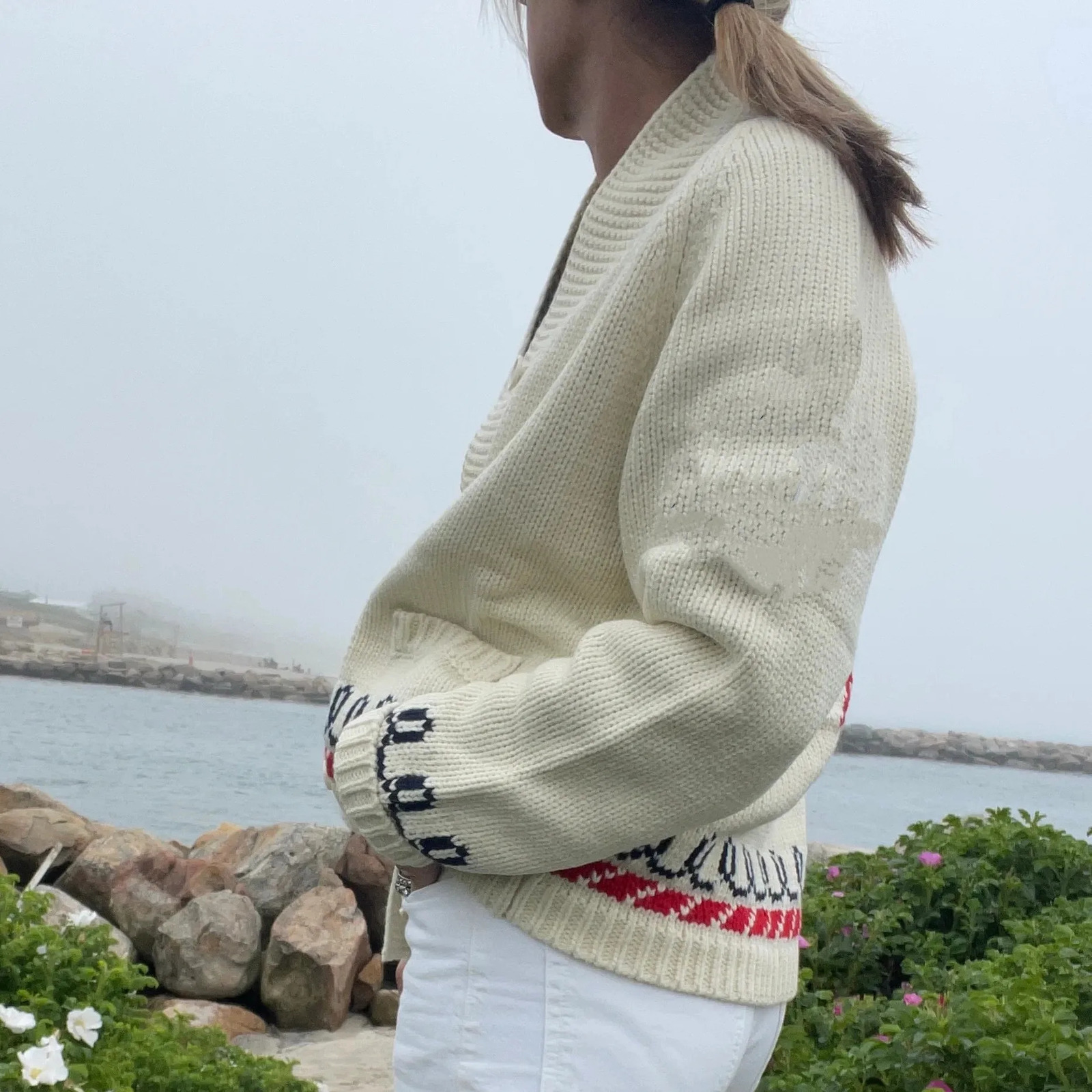 Fashion Women Shawl Collar Cardigan Sweater Lobster Print Long Sleeve Button Down Jumper Tops Vintage Chunky Knit Coat 251219