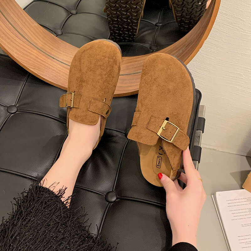 2025 Spring Summer New Retro Thick-Soled Closed-Toe Birkenstock Style Half Slippers Slip-On Versatile Lazy Shoes for Women