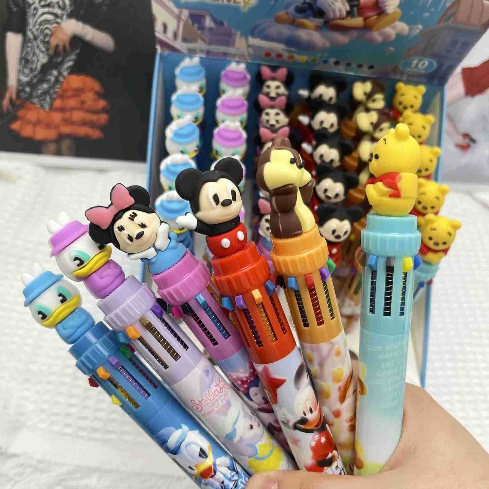 Disney 6/36pcs Mickey Family 10 Colors Ballpoint Multi Color Press Pen Cute Cartoon Gel Pen Student Supplies Stationery Wholesal H2512201