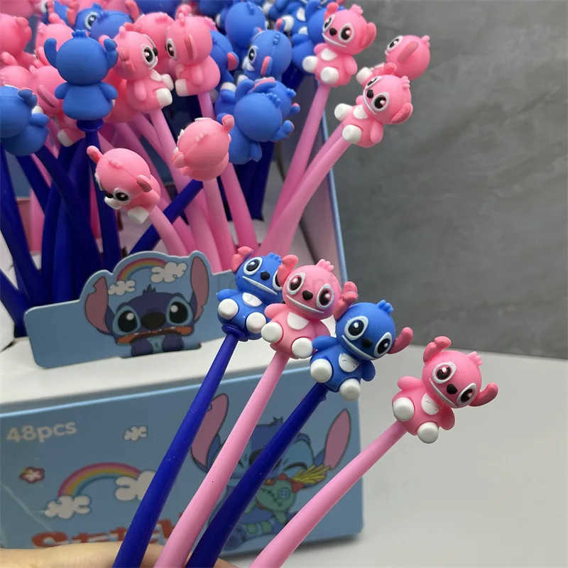 Disney Stitch Gel Pen 48Pcs Black 05mm Kawaii Cartoon Silicone Ornaments New Cute Styling School Supplies Friends Write Gifts H251220