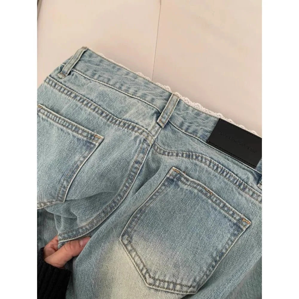 Botvotee Retro Classic American Vintage Denim Jeans for Women Low Waisted Straight 1950s1960s Inspired Light Blue Pants Z260313