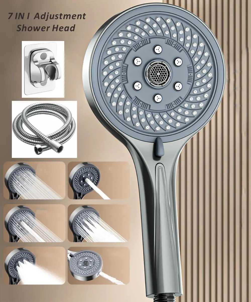 New 13CM Large Panel 7 Modes Adjustable Shower Head High Pressure Massage Shower Filter Element Home Set Bathroom Accessories C251220
