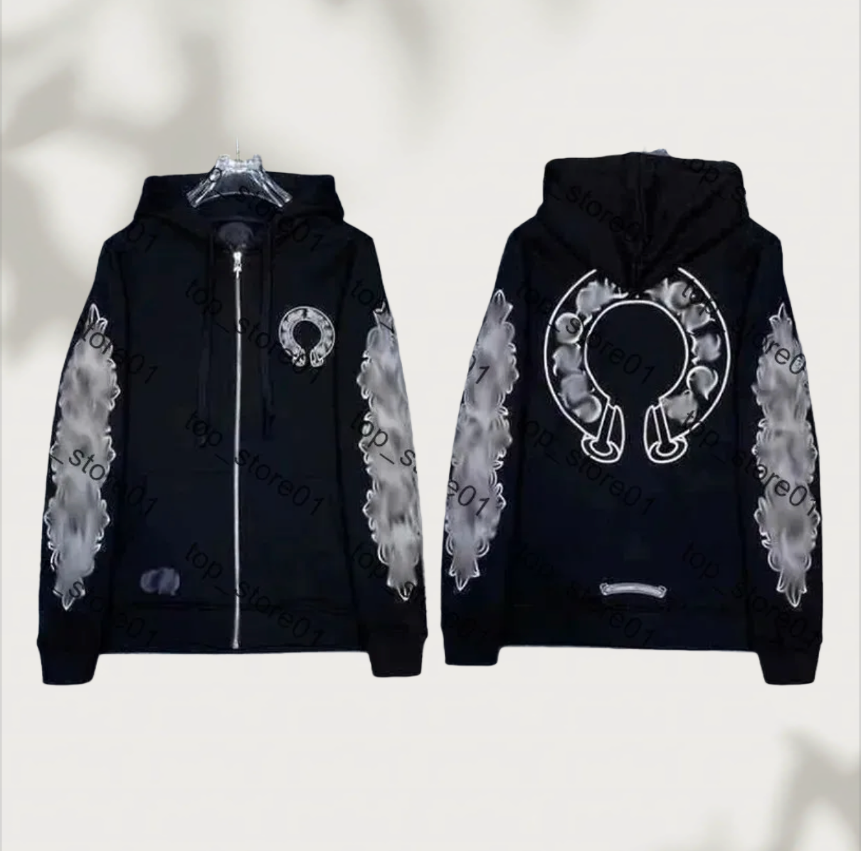 Designer Zipper chrome Hoodies Men Jackets essentials Hoodie Long Sleeves Jacket Loose Outwear Coats Hoody Mens Woman horseshoe sanskrit cross Streetwear Clothes