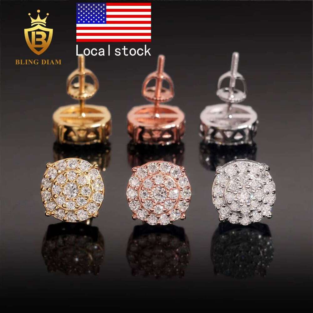 Blingdiam Jewelry Wholesale 925 Sterling Silver Gold Plated Vvs Moissanite Diamond Fashion Unisex Stud Earrings Cluster