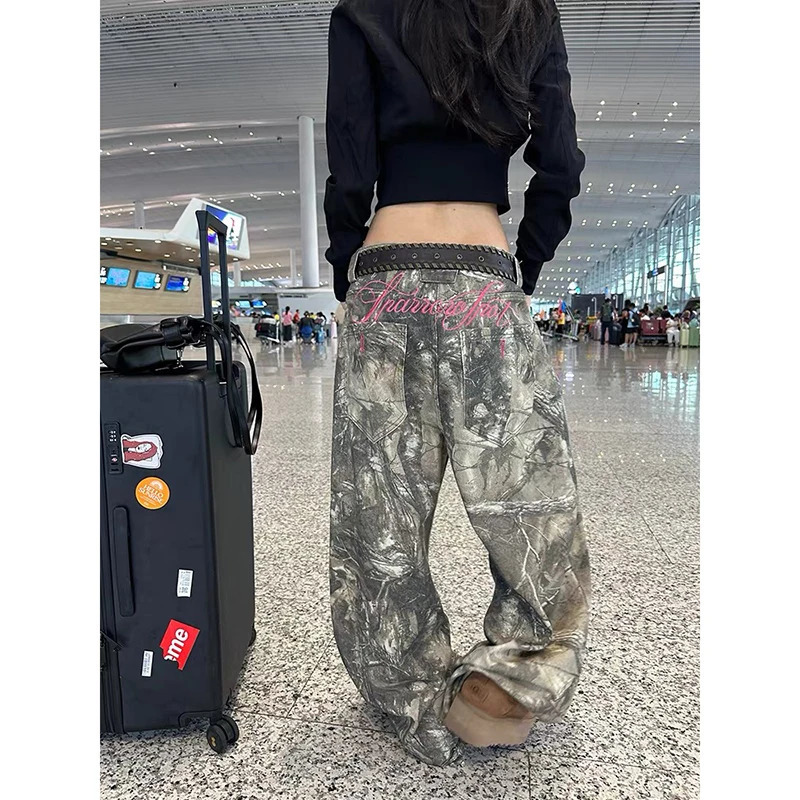 YIBASHU Women Y2k Baggy Camouflage Cargo Harajuku Vintage Oversize Denim Trouser Japanese 2000s Style Boyfriend Jeans Pant Z260314