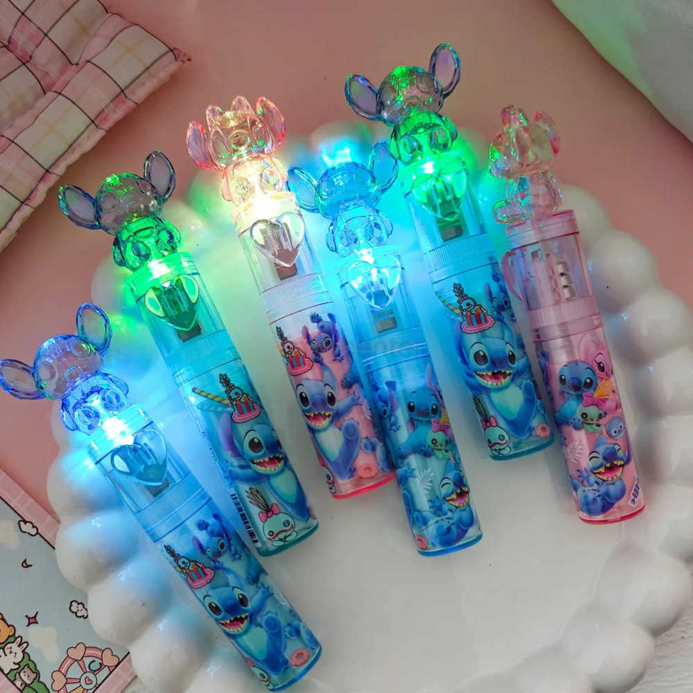 Disney 6/24pcs Stitch Eraser Cartoon Cute Emit Light Eraser Rotating Eraser Student Stationery ChildrenS Gifts H251220