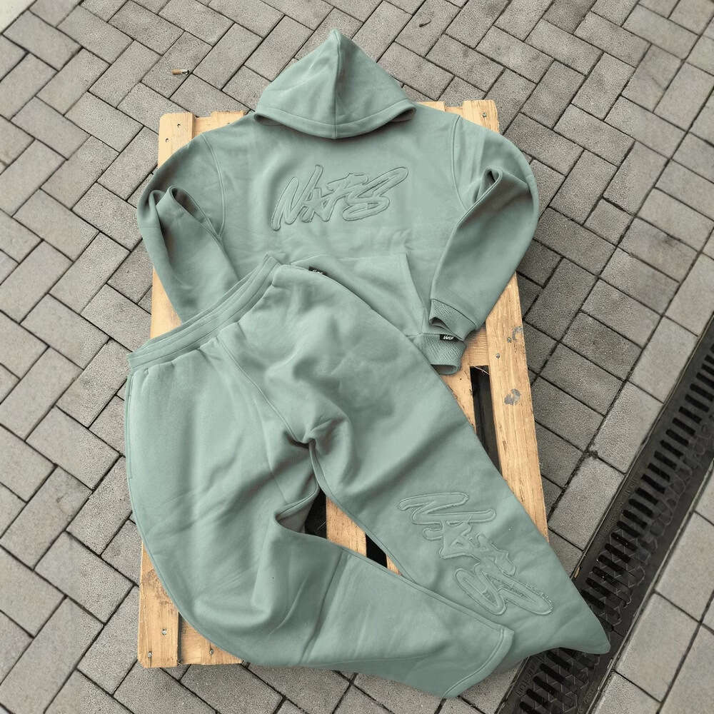 Hip Hop NOFS New European and American Street Y2K Trend Foreign Trade Letter Patch Long Sleeve Sports Casual Sweatshirt Set