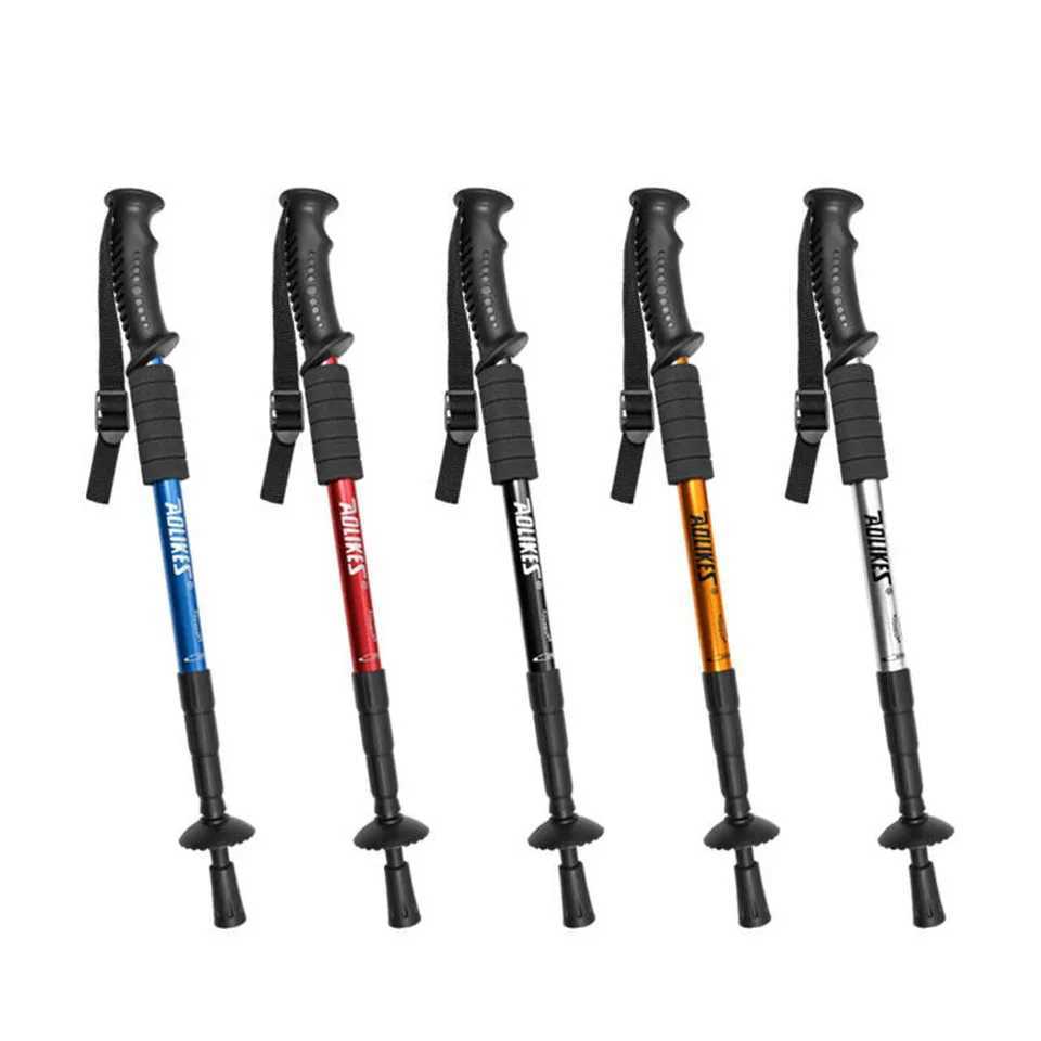 AOLIKES Aluminium Alloy Teleskopic Stick Hiking Poles Basto De Trekking Walking Stick Ultralight Absorber Walking Cane G251220