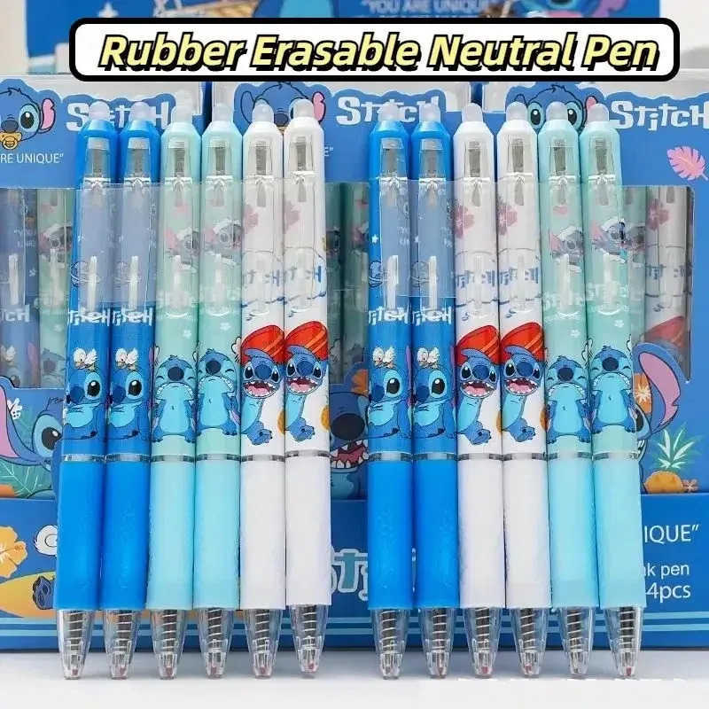 Disney 12pcs Lilo and Stitch Neutral Pen Cute Stationery Erasable 055mm Blue Signature Pen Office Supplies Tools Wholesale Toys H251220