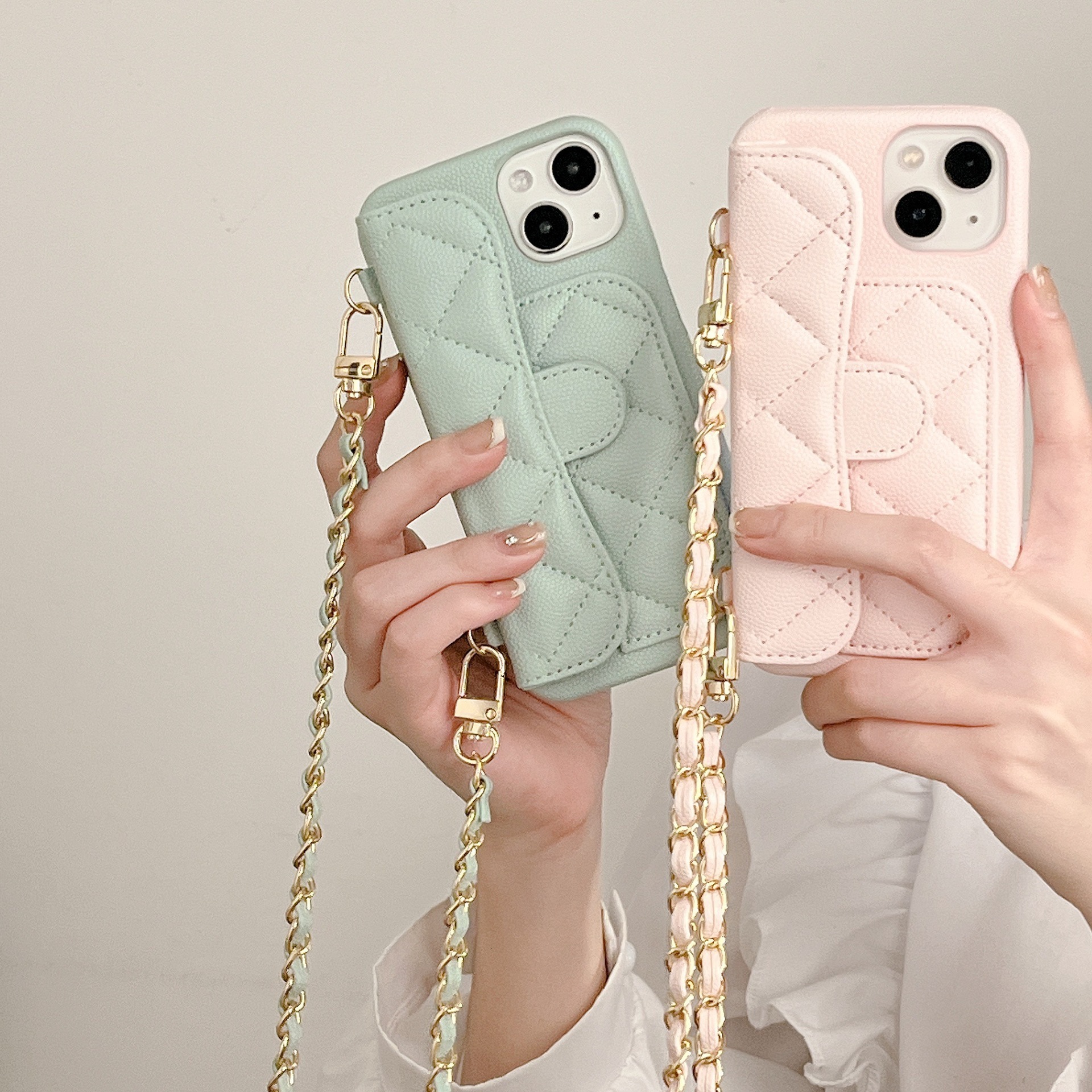 iPhone 17 Pro Max Chanel Style Card Holder Apple 16 Lychee Pattern 15 Leather Quilted 14 Phone Case Hard Export