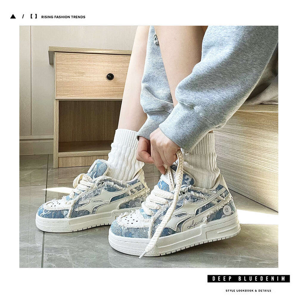 Designer brand National Trend Korean Version Washed Denim Breathable Casual Sneakers Trendy Men's Unisex Couple Shoes