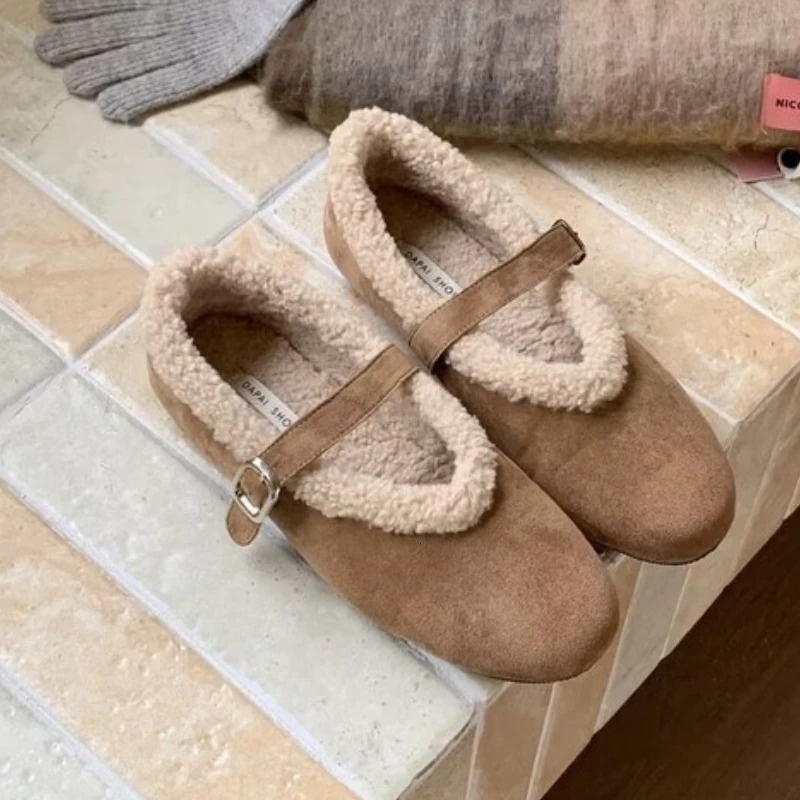 Flats Women Loafers Shoes Fur Fashion Mary Jane Shoes Short Plush Cotton Shoes Comfort Dress Snow Mujer Botas 251217 - view 5