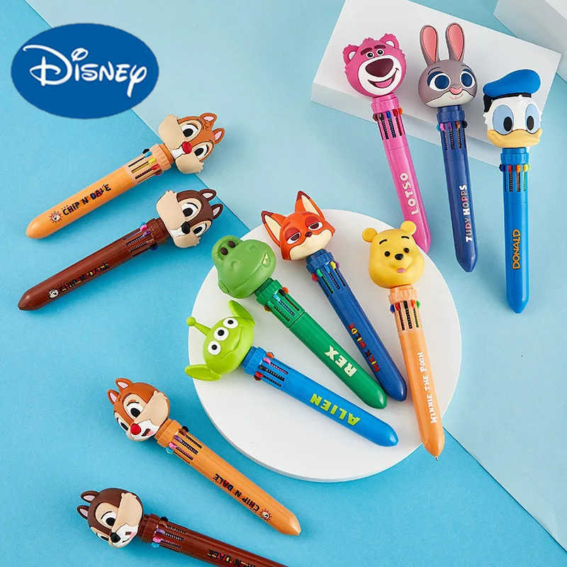 Disney cartoon figurine ten color ballpoint pen creative cute press cute pen student stationery multi-color press pen H251220