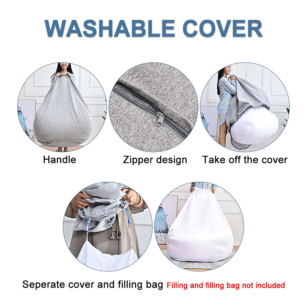 Lazy Sofa Cover Solid Chair Covers Without Filler Linen Cloth Lounger Seat Bean Bag Pouf Puff Couch Tatami Living Room Beanbags 251215