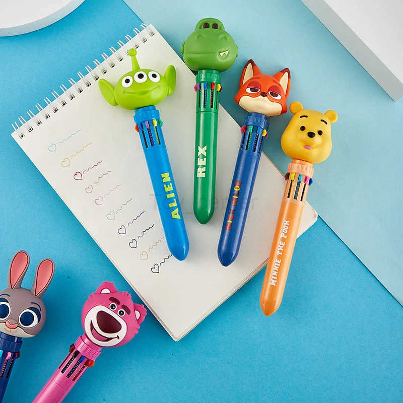 Disney cartoon figurine ten color ballpoint pen creative cute press cute pen student stationery multi-color press pen H251220