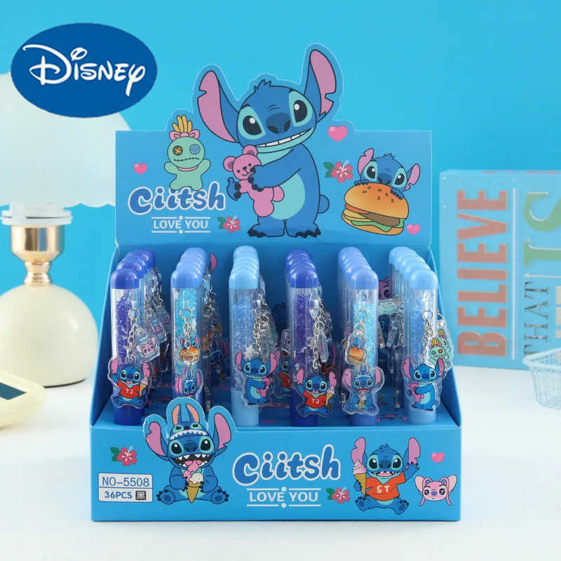 Disney Random 2/4pcs Stitch Gel Pen Cartoon Set Doll 07mm Black Diamond Pendant Acrylic Twist Pen Students Learn Stationery H251220