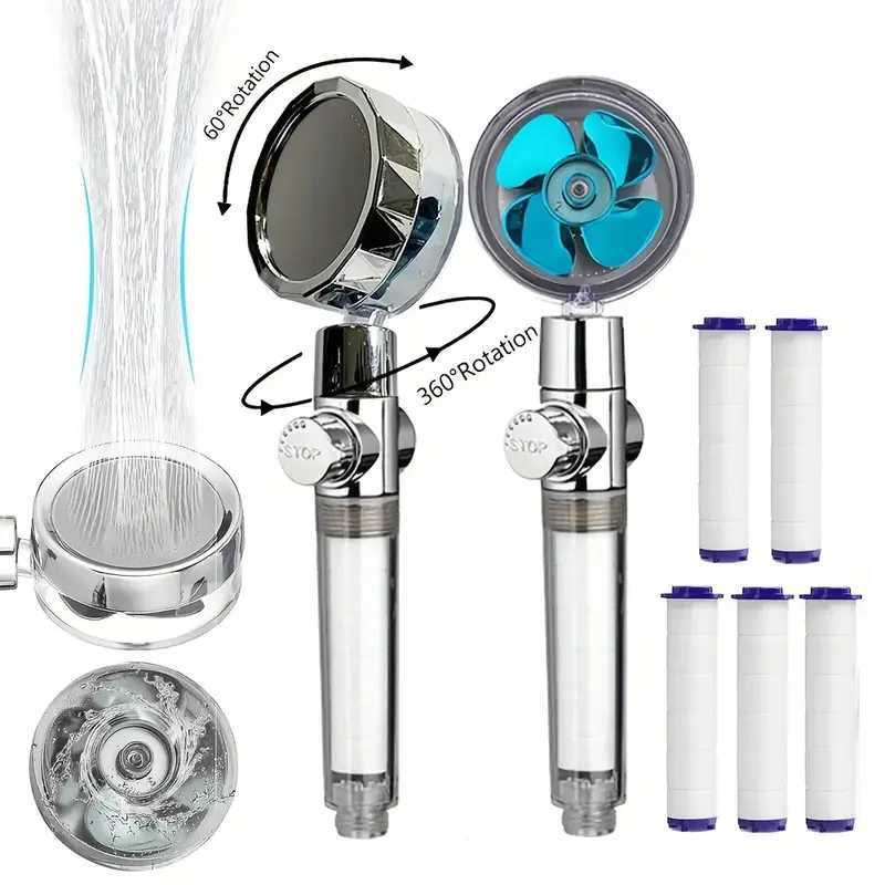 360 Rotating Turbine Fan Handheld Shower Head High Pressure Water Saving Spray Shower Filter Bathroom Accessories C251220