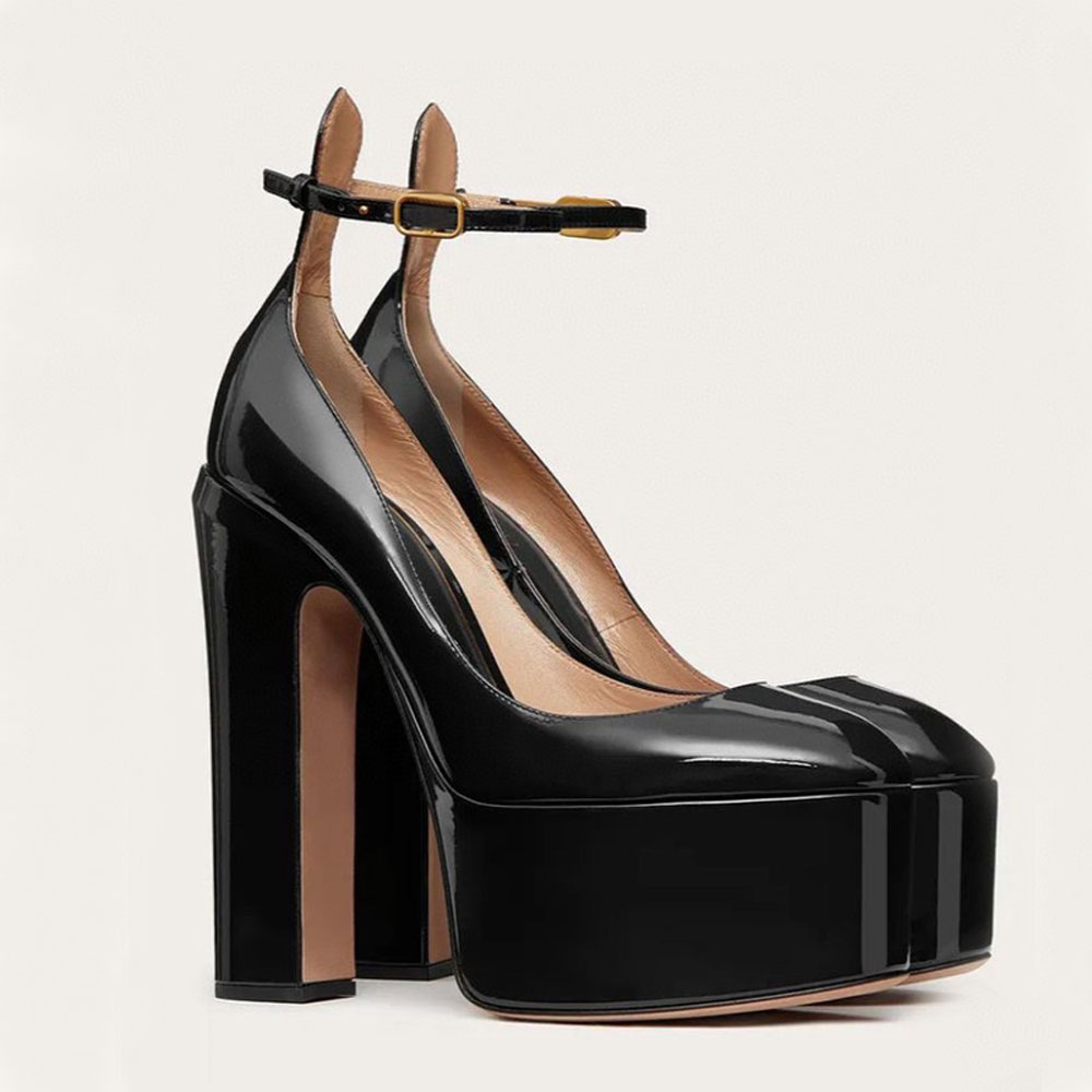 fashion runway luxury platform heel sandal pumps genuine leather ankle strap designer chunky heel dress shoes womens party evening shoes size 3542 with box